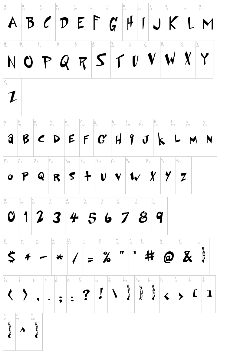 Space Up Yer Life font map